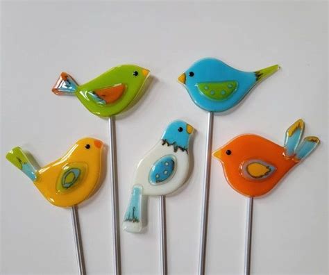 Birds Of A Feather Fused Glass Garden Plant Stake Etsy Glass Fusion