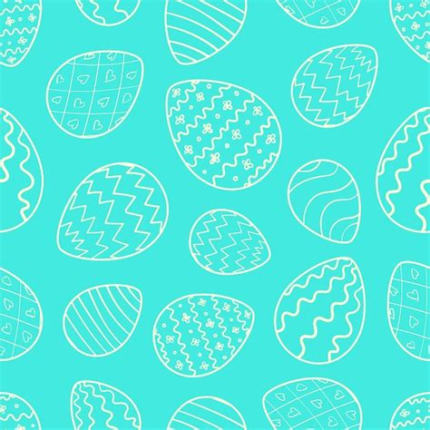 Premium Vector Easter Pattern With Outline Eggs On Blue