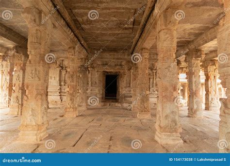 Stone Pillar Showing of Ancient Architecture Inside the Ruined Krishna Temple at Hampi, India ...