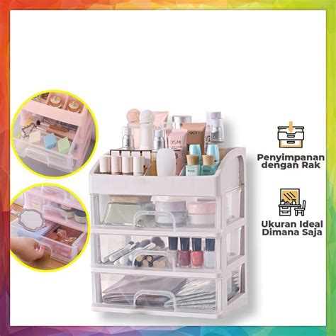 Jual Rak Kosmetik 3 Laci Susun Makeup Storage Organizer Multifungsi