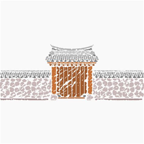 Editable Brush Strokes Traditional Korean Hanok Gate Building Vector