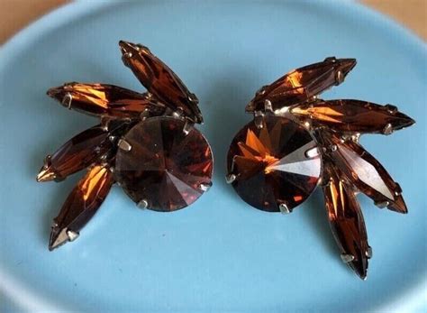 Schreiner Schiaparelli Topaz Earrings Gilt Inverted Gem