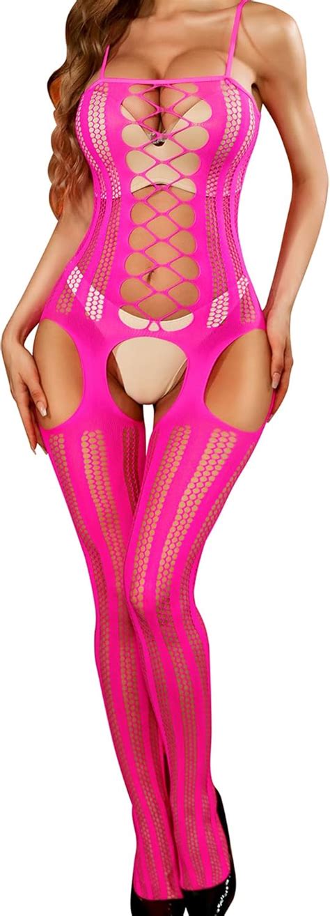 Rslove Womens Fishnet Bodystocking Sexy Exotic Lingerie One Piece Bodysuit Plus Size Tights One