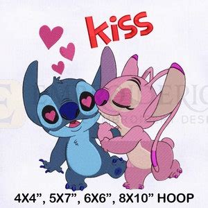 Lilo and Stitch Angel Kiss Love Embroidery Design, Angel Kiss Stitch ...