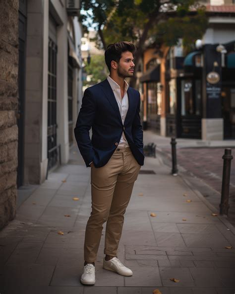 Blazer Bleu Marine Avec Chinos Et Sneakers Hockerty