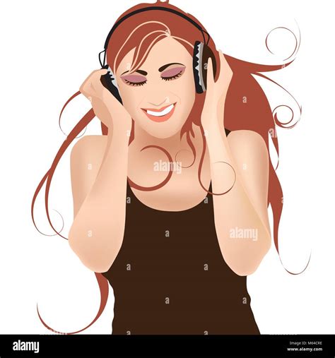 Girl And Earphones Illustration Stock Vector Images Alamy