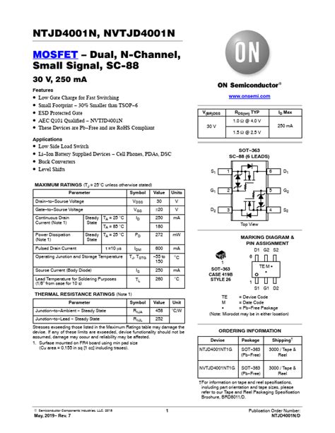 Ntjd4001n On Semiconductor Mosfet Hoja De Datos Ficha Técnica