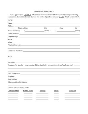 Fillable Online Personal Data Sheet Form 1 Please Type Or Print