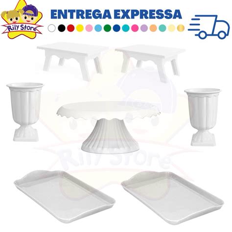 Kit Elegante Boleira Cake Renda 19cm 2 Mesinhas 2 Vasos Grego 2