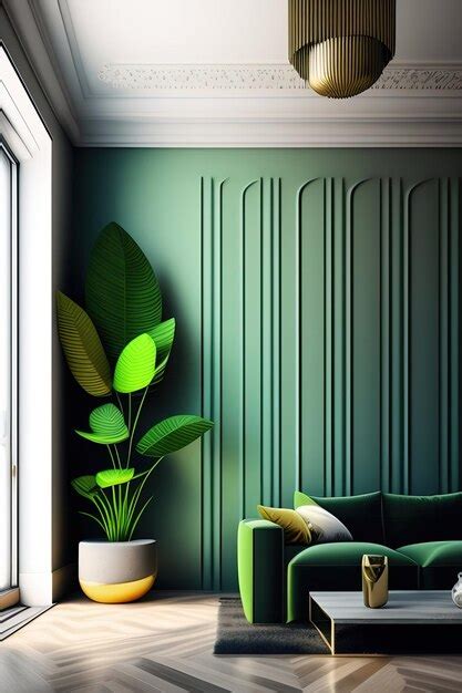 Premium AI Image | a green wall with a plant and a pot with a plant in it