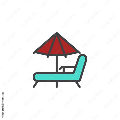 Beach Chaise Lounges And Umbrella Filled Outline Icon Line Vector Sign