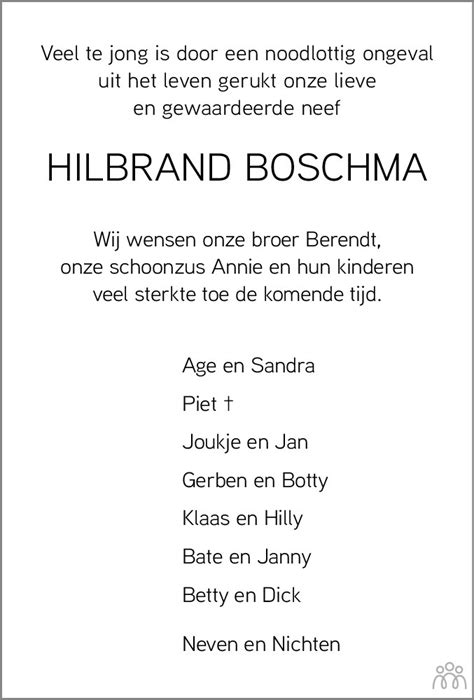 Hilbrand Boschma 01 04 2023 Overlijdensbericht En Condoleances