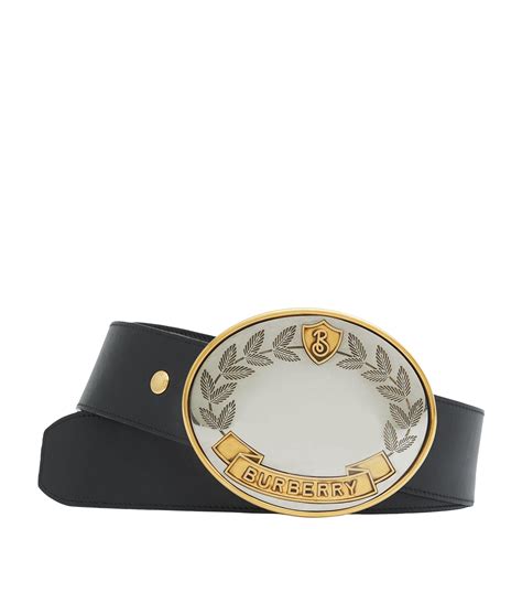 Burberry Leather Gold-plated Oak Leaf Crest Belt in Gray | Lyst