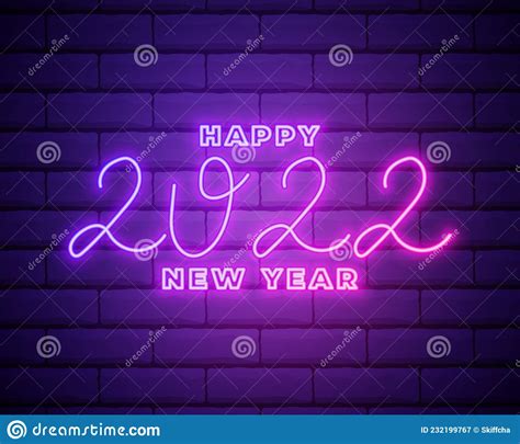 2022 Neon Signboard Happy New Year Realistic Pink Neon Numbers On Dark Brick Wall Vector 2022