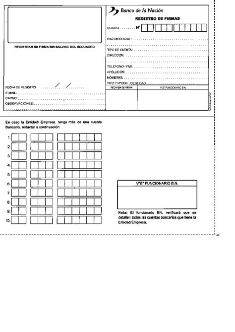 Tarjeta Registro Firmas Banco De La Naci N Registro De Firmas Cuenta