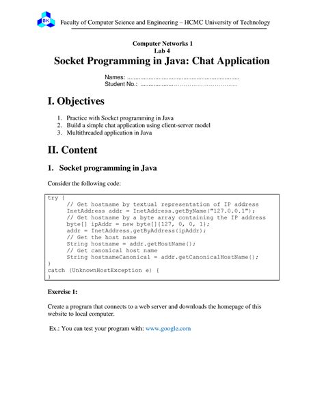 Lab 2c Socket Programming In Java Computer Networks 1 Lab 4 Socket