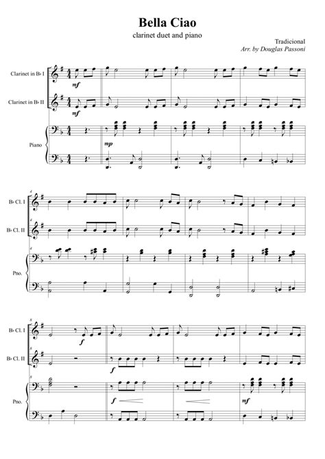 Bella Ciao Clarinet Duet And Piano Arr Douglas Passoni By