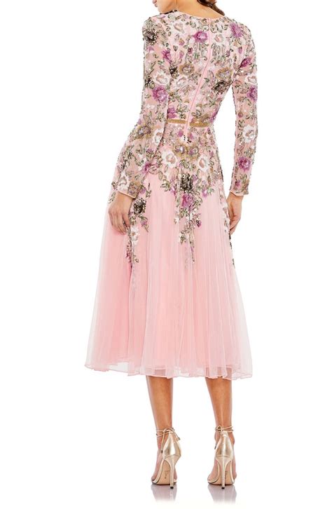 Mac Duggal Floral Beaded Long Sleeve Cocktail Midi Dress Nordstrom