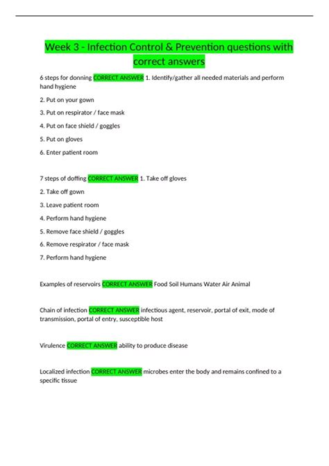 Infection Control Test Questions And Answers 9