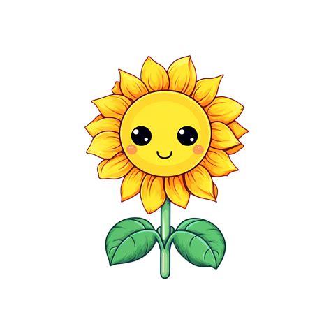 Cute Cartoon Sunflower Isolated On Transparent Background Digital