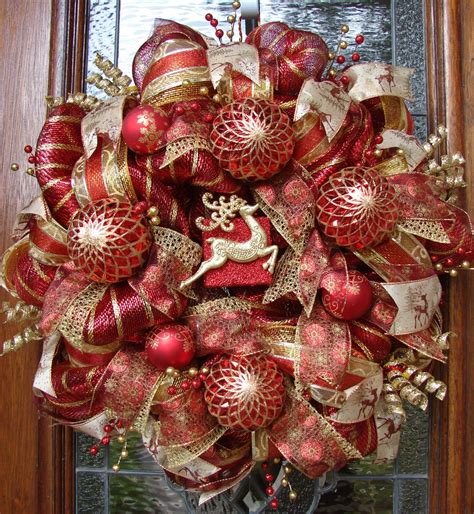 Christmas Wreath Red And Gold Deco Mesh By Ladybugswreaths On Etsy