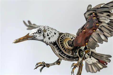 Mechanical Seagull On White Background Premium Ai Generated Image