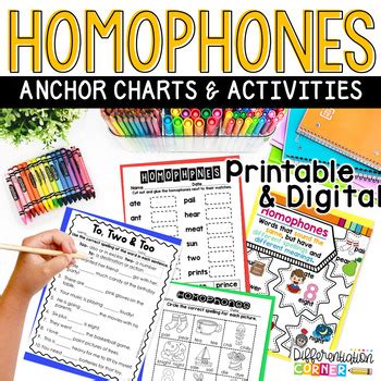 Homophones Game, Poster & Worksheets Digital & Printable | TPT