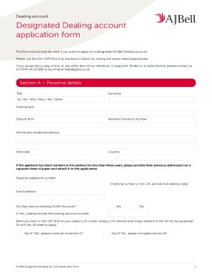 Fillable Online Designated Dealing Account Application Form Fax Email