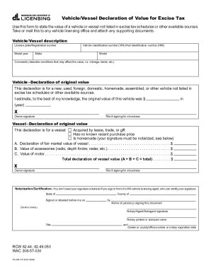 Fillable Online Vehicle Vessel Declaration Of Value For Excise Tax Use