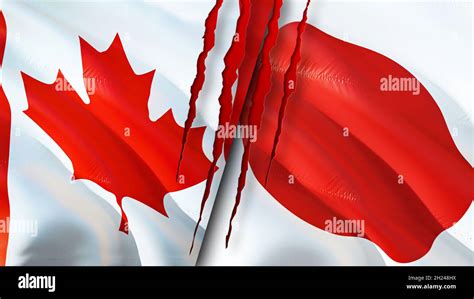 Canada And Japan Flags With Scar Concept Waving Flag D Rendering