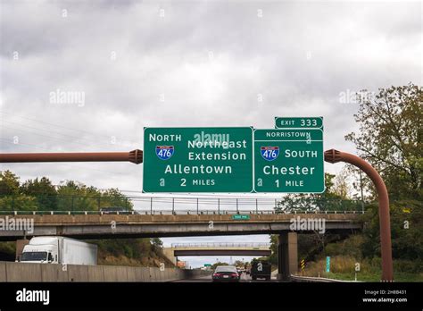 Plymouth Meeting Pa Oct 27 2021 Road Signs On The Pennsylvania Turnpike Indicate The Exit