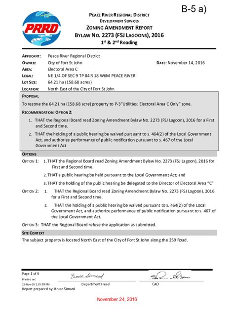 Fillable Online Prrd Bc Zoning Amendment Report St And Nd Reading