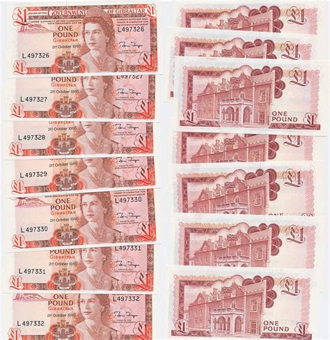 Gibraltar 1 Pound 1986 7x Folgende Nummern 7 Scheine Elisabeth II