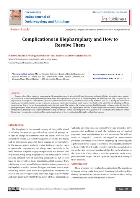 Pdf Complications In Blepharoplasty And How To Resolve Them