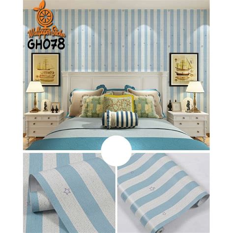 Jual Wallpaper Sticker Dinding 45 Cm X 10 M Motif Garis Bintang Biru