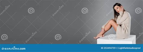 Brunette Woman With Naked Legs Sitting Stock Image Image Of Model Caucasian