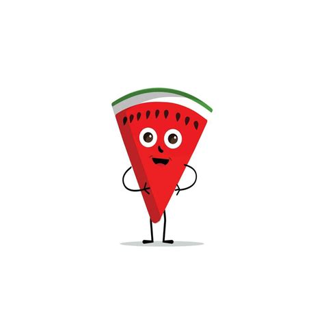 Watermelon Slice Character With Funny Face Happy Cute Cartoon