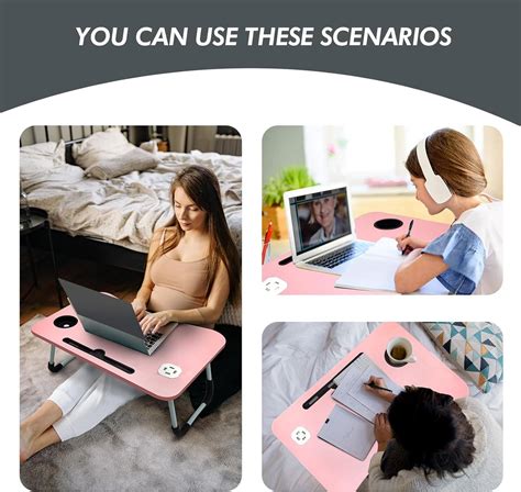 Laptop Bed Desk Foldable Laptop Bed Table Tray with USB Ports Storage Drawer and Cup Holder ...