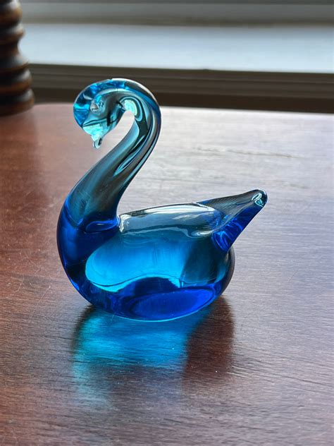 Vintage Titan Art Glass Blue Swan Hand Blown Glass Etsy