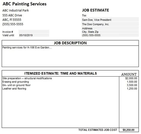 Editable Painting Estimate Template