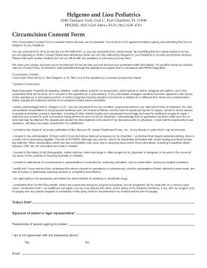 Fillable Online Helgemo And Liou Pediatrics Circumcision Consent Form