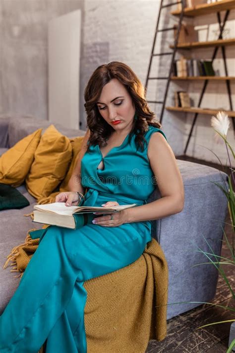 Beautiful Brunette Reading A Book At Home Stock Image Image Of Book Reading