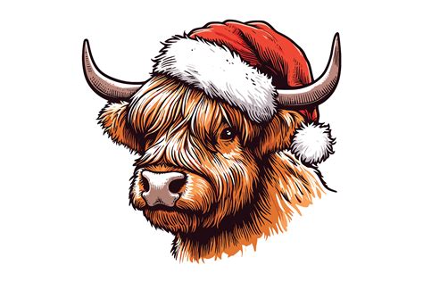 Highland Cow Wearing Santa Hat Design Graphic By Art On Demand