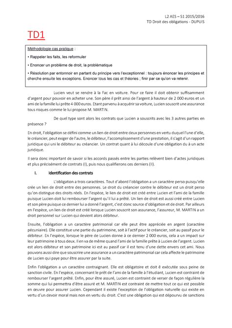 TD Obligation Correction L2 AES S1 2015 2016 TD Droit Des