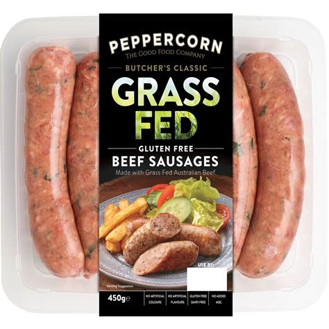 Peppercorn Grass Fed Beef Sausage 450g Woolworths