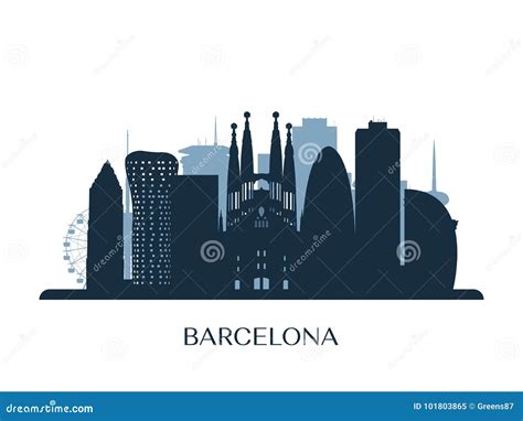 Barcelona Skyline, Monochrome Silhouette. Stock Vector - Illustration ...