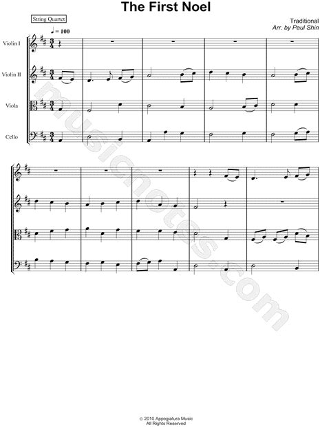 The First Noel String Quartet By Traditional English Carol Sheet Music Collection String