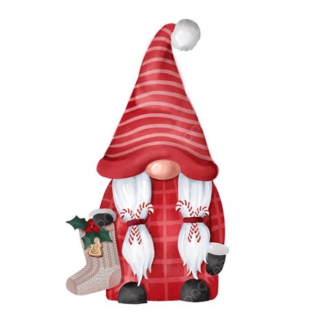 Christmas Gnome Holding Christmas Stocking Illustration Christmas