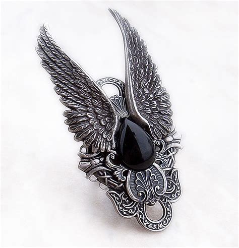 Gothic Angel Wings Ring With Black Onyx Aranwens Gothic Jewelry