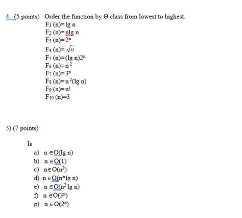 Solved 4 5 Points Order The Function By Θ Class From